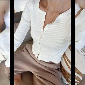 Lacausa Women’s Butter yellow Cotton Baby Doll Button‎ Cardigan Sweater M